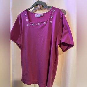 Quacker Factory Pink 1X Short Sleeve Knit